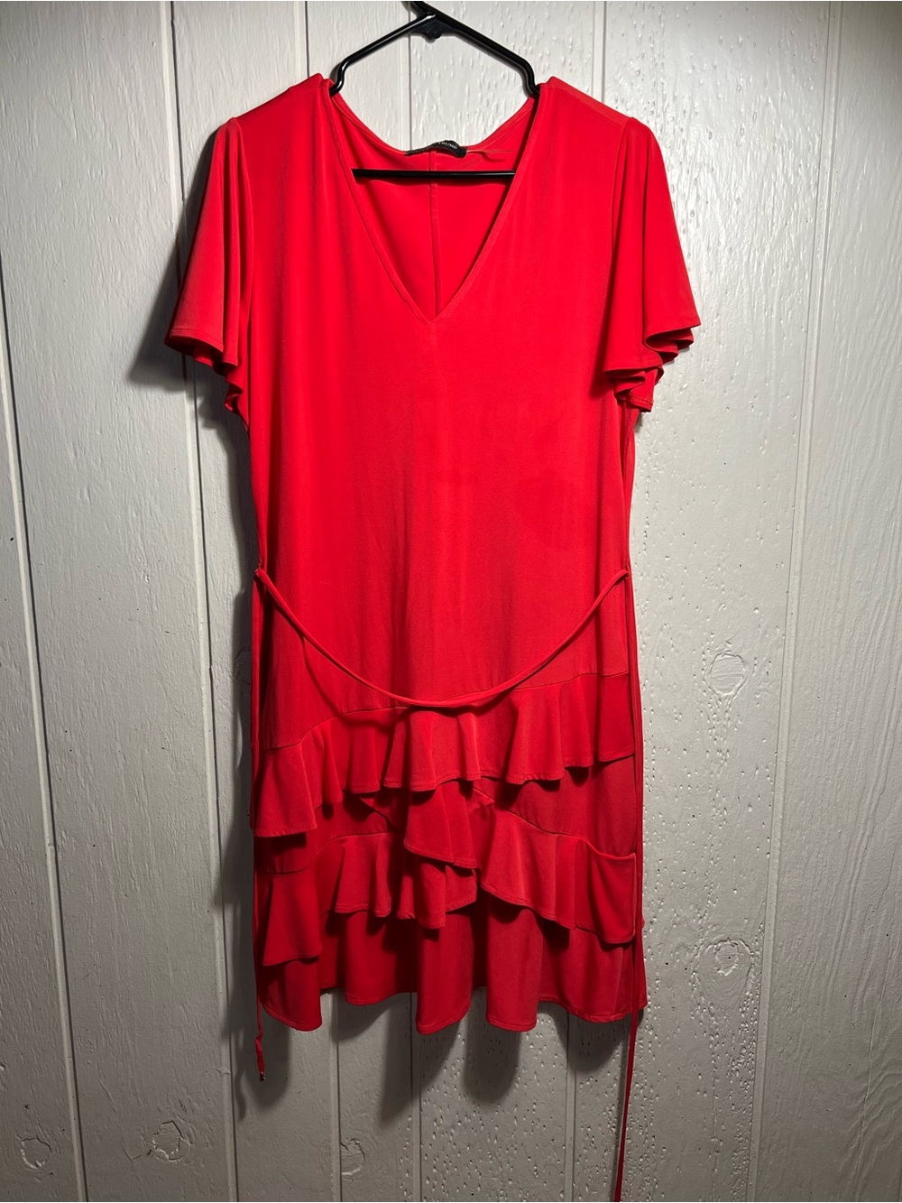 Ivanka Trump Red V-Neck Ruffle Tier Mini Dress